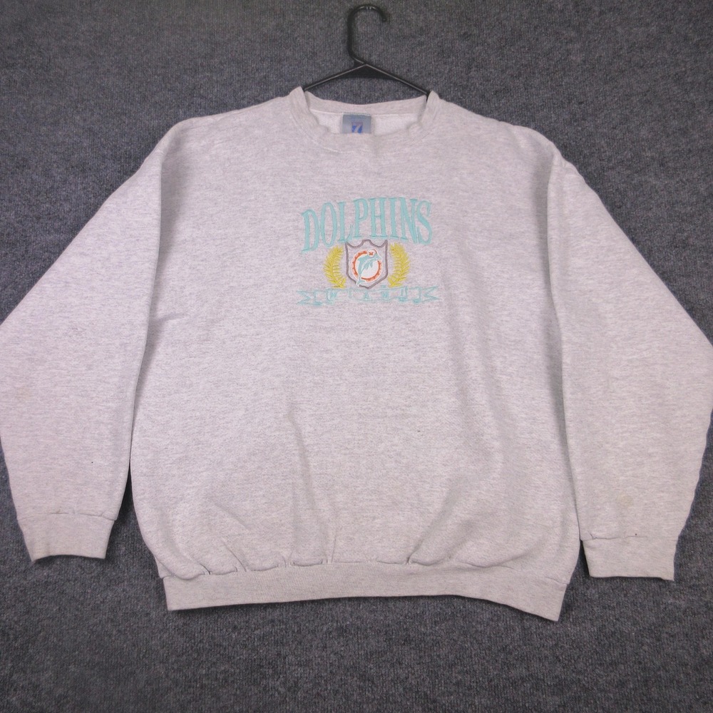Vintage Miami Dolphins Sweatshirt Mens XL Gray NFL Football Logo 7 Crewneck 90s